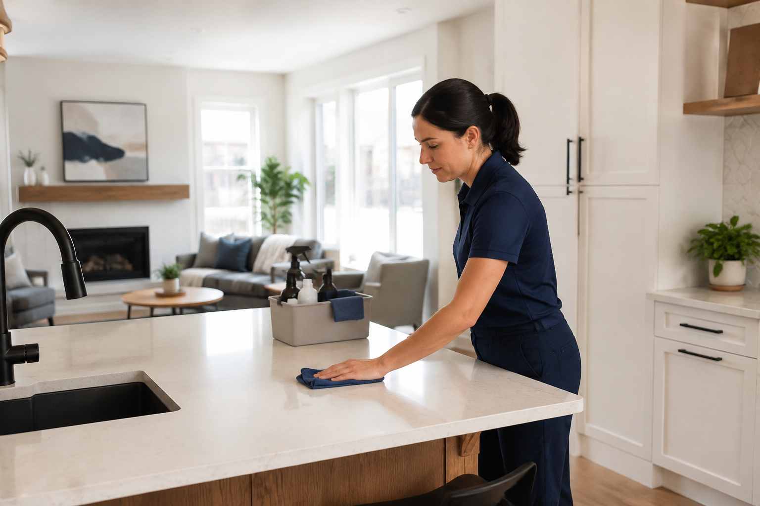 Professional residential house cleaning in a bright Calgary home