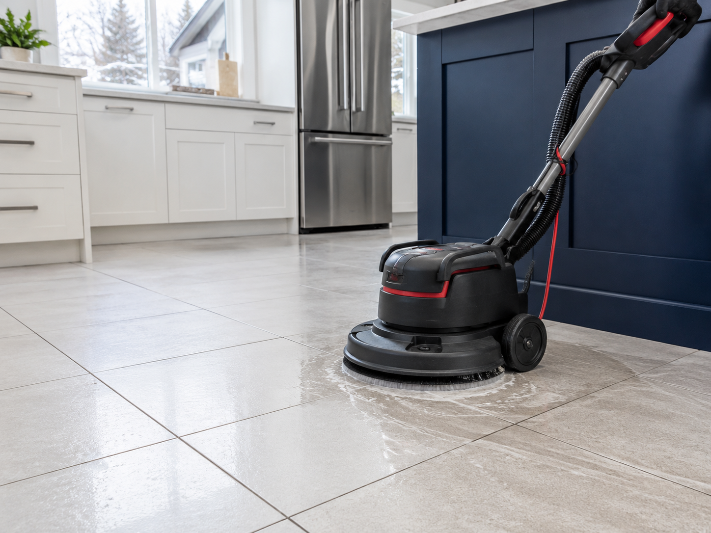 Professional machine cleaning of ceramic tile and grout